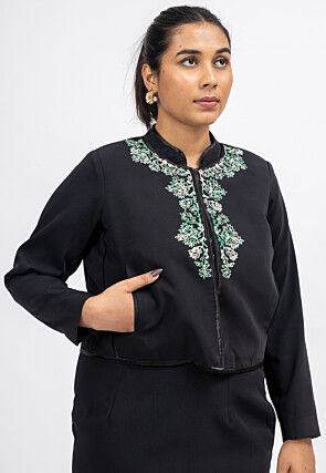 Embroidered Crepe Jacket in Black