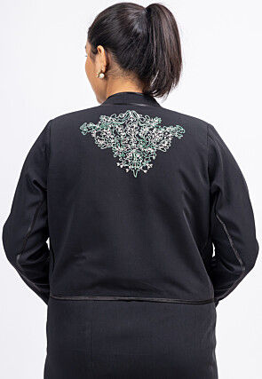 Embroidered Crepe Jacket in Black