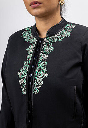 Embroidered Crepe Jacket in Black