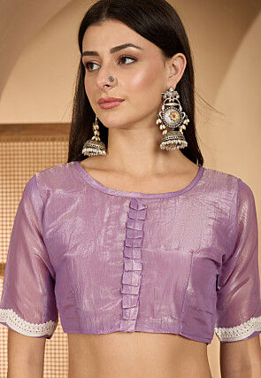 Embroidered Crushed Art Silk Scalloped Saree in Light Purple