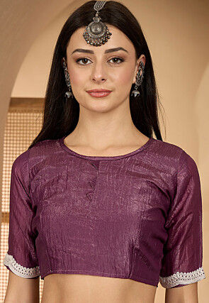 Embroidered Crushed Art Silk Scalloped Saree in Violet