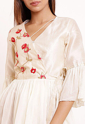 Embroidered Georgette Peplum Style Top in Off White