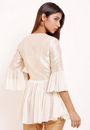 Embroidered Georgette Peplum Style Top in Off White