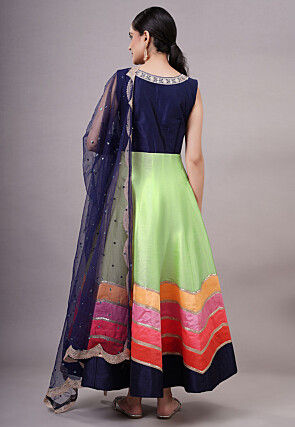 Embroidered Dupion Silk Abaya Style Suit in Pastel Green