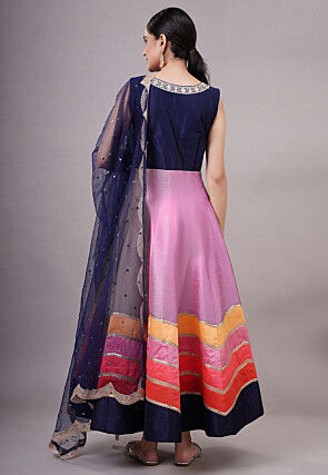 Embroidered Dupion Silk Abaya Style Suit in Pink