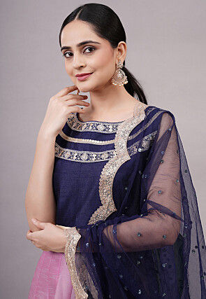 Embroidered Dupion Silk Abaya Style Suit in Pink