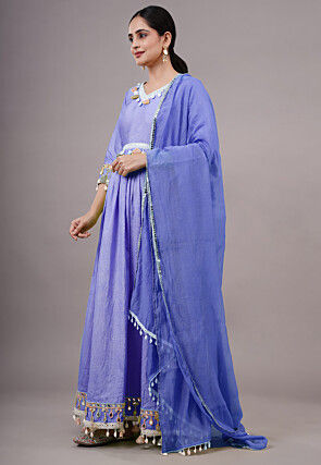 Embroidered Dupion Silk Abaya Style Suit in Purple