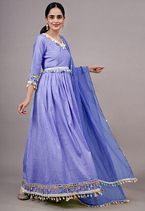 Embroidered Dupion Silk Abaya Style Suit in Purple