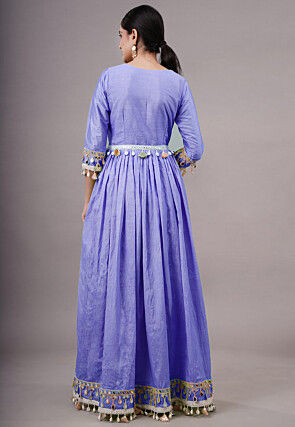 Embroidered Dupion Silk Abaya Style Suit in Purple