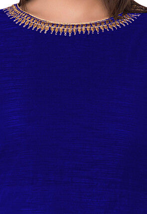 Embroidered Dupion Silk Abaya Style Suit in Royal Blue