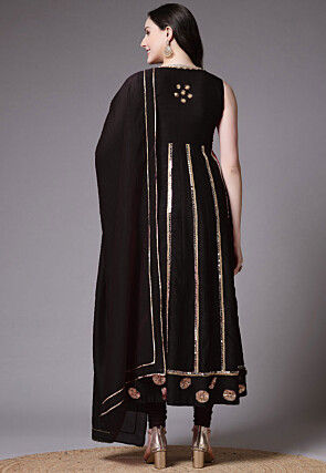 Embroidered Dupion Silk Anarkali Suit in Black