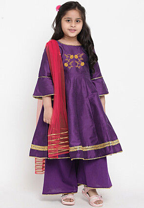 Embroidered Dupion Silk Anarkali Suit in Dark Purple