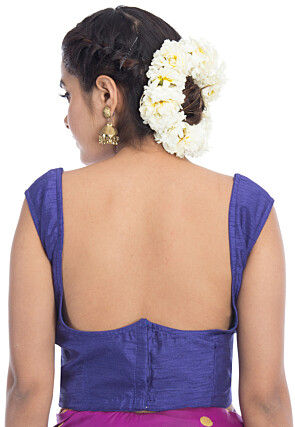 Embroidered  Dupion Silk Blouse in Blue