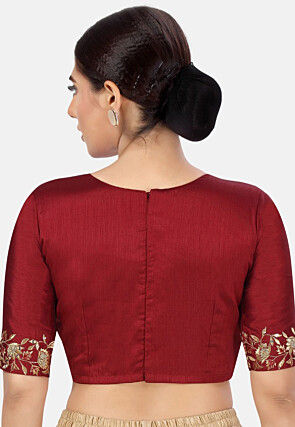 Embroidered Dupion Silk Blouse in Red