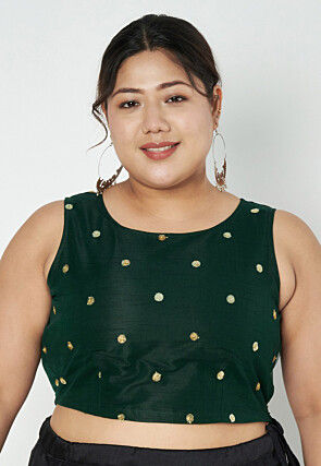 Embroidered Dupion Silk blouse in Dark Green