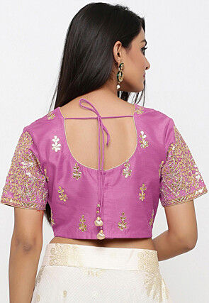Embroidered Dupion Silk Blouse in Light Pink