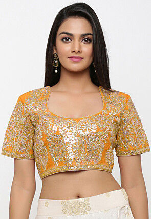 Embroidered Dupion Silk Blouse in Mustard