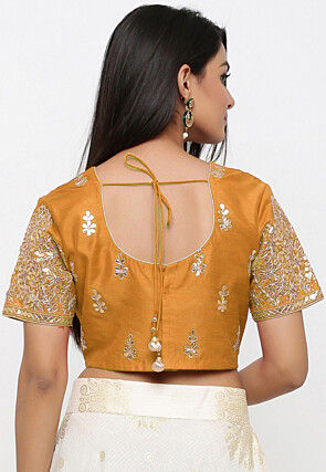 Embroidered Dupion Silk Blouse in Mustard