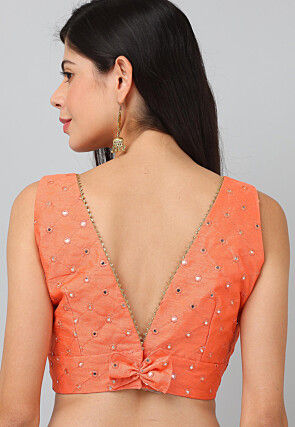 Embroidered Dupion Silk Blouse in Peach Orange