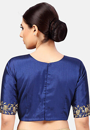 Embroidered Dupion Silk Blouse in Royal Blue