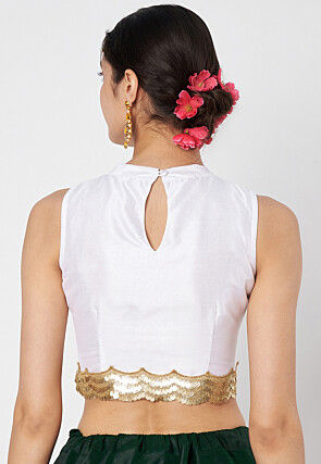 Embroidered Dupion Silk Crop Top in White
