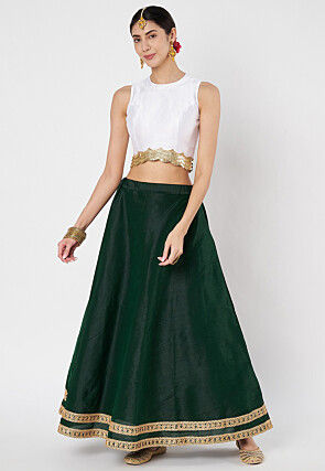 Embroidered Dupion Silk Crop Top in White