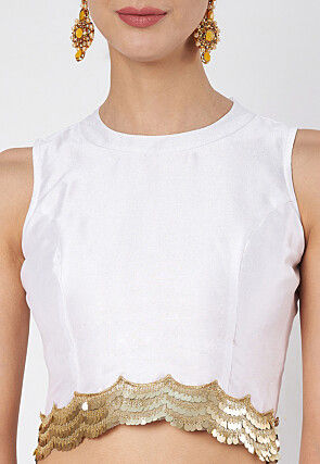 Embroidered Dupion Silk Crop Top in White