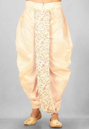 Embroidered Dupion Silk Dhoti in Light Beige