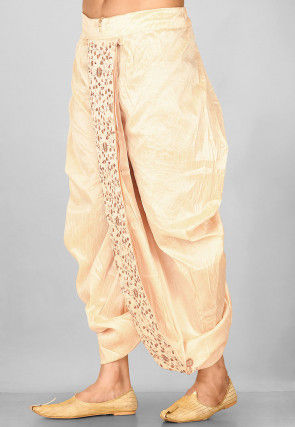 Embroidered Dupion Silk Dhoti in Light Beige