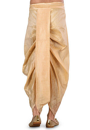 Embroidered Dupion Silk Dhoti Pant in Light Beige