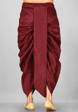 Embroidered Dupion Silk Dhoti in Maroon