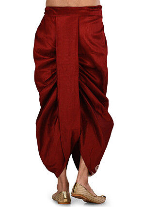 Embroidered Dupion Silk Dhoti Pant in Maroon