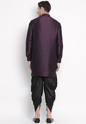 Embroidered Dupion Silk Dhoti Kurta in Dark Violet