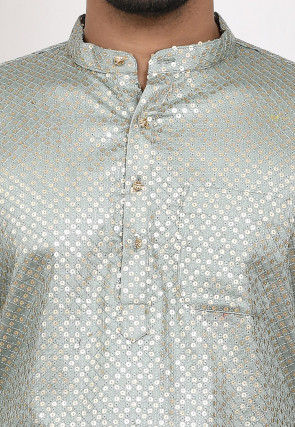 Embroidered Dupion Silk Dhoti Kurta in Grey