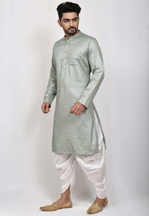 Embroidered Dupion Silk Dhoti Kurta in Grey