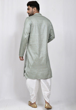 Embroidered Dupion Silk Dhoti Kurta in Grey