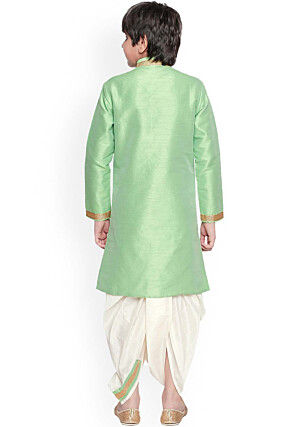 Embroidered Dupion Silk Dhoti Kurta in Light Green