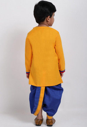 Embroidered Dupion Silk Dhoti Kurta in Mustard