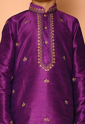 Embroidered Dupion Silk Dhoti Kurta in Purple