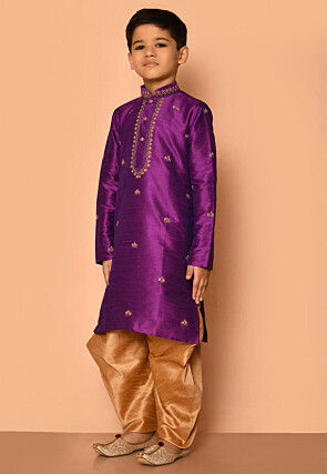 Embroidered Dupion Silk Dhoti Kurta in Purple