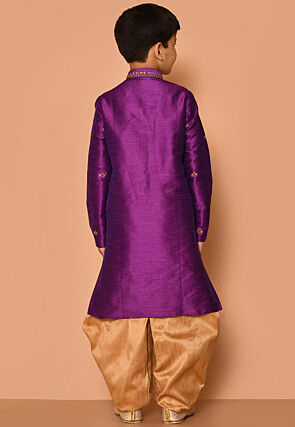Embroidered Dupion Silk Dhoti Kurta in Purple