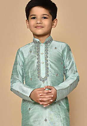 Embroidered Dupion Silk Dhoti Kurta in Sea Green