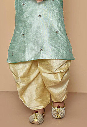 Embroidered Dupion Silk Dhoti Kurta in Sea Green