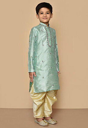 Embroidered Dupion Silk Dhoti Kurta in Sea Green