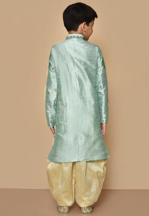 Embroidered Dupion Silk Dhoti Kurta in Sea Green