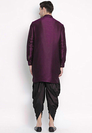 Embroidered Dupion Silk Dhoti Kurta in Violet