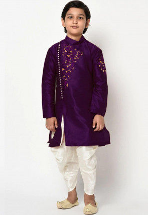 Embroidered Dupion Silk Dhoti Kurta in Voilet