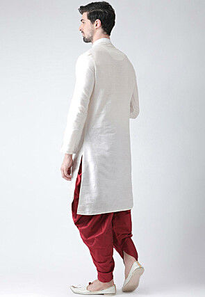 Embroidered Dupion Silk Dhoti Kurta in White