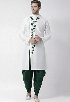 Embroidered Dupion Silk Dhoti Kurta in White