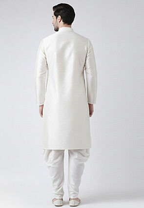 Embroidered Dupion Silk Dhoti Kurta in White